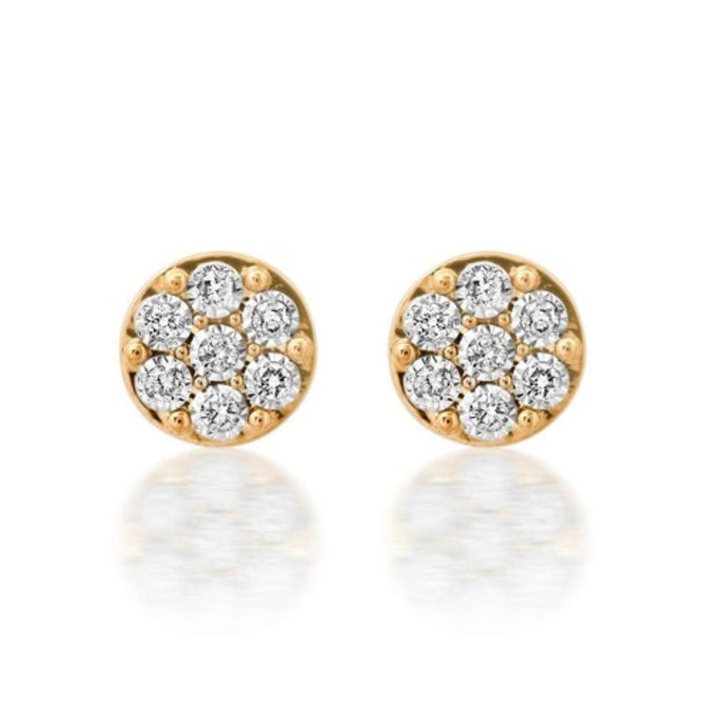 Golden Bloom 14K (or 18k upon request) Yellow Gold Diamond Cluster Stud Earrings